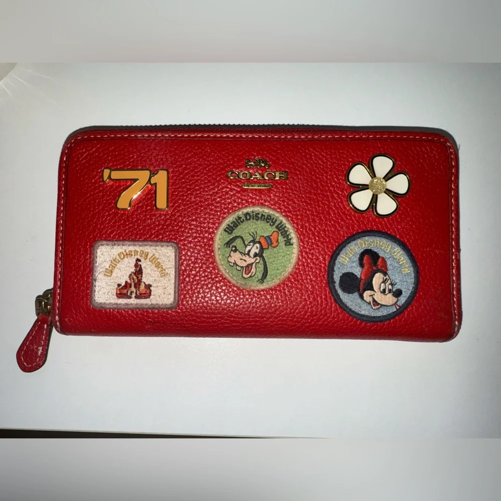Disney X Coach Accordion Zip Wallet With Patches Red Special edition